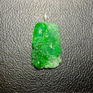 Natural Grade A Jadeite Pendant Carved Dragon With 18K White Gold Bail